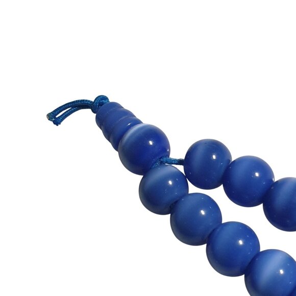 Blue Beaded Round Glossy Agate Beads Handmade Jewelry Unique Design 7 Inch Gift - Picture 2 of 3